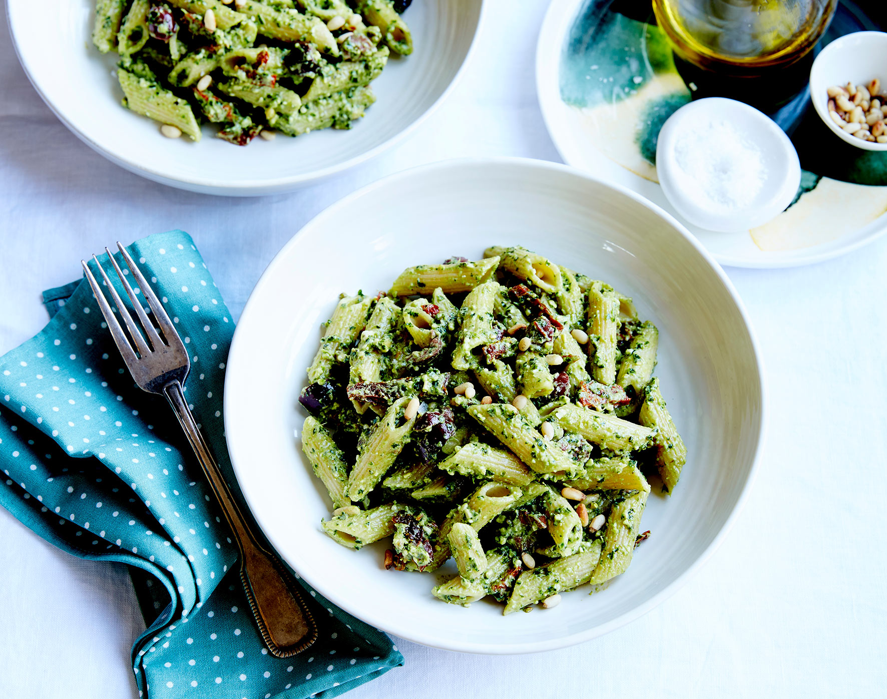 Pesto Pasta with Olives & Sun-dried Tomatoes - Vegan Recipe