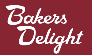 Baker's Delight logo on maroon background.