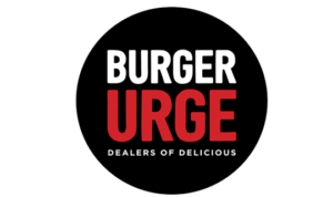 Burger Urge circular logo in red and white text on a black background.