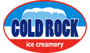 Cold Rock Ice Creamery logo in red, white and blue.