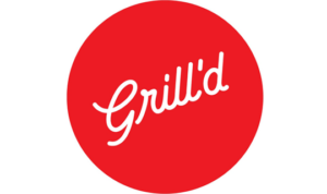 Grill'd circle logo with white font on a red background.