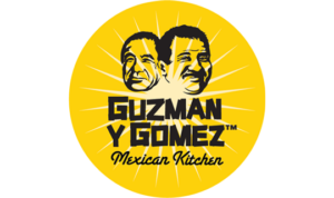 Guzman Y Gomez circle logo with black font on a yellow background.