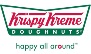 Green, red and white Krispy Kreme logo on a white background.