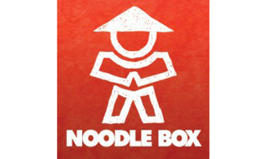 Noodle Box logo in white on a red square background.