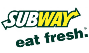 Subway logo in green and yellow on a white rectangular background.