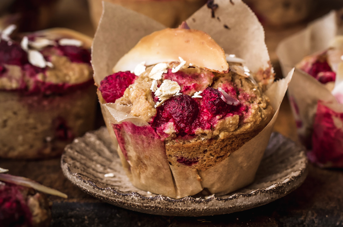 Banana raspberry muffins