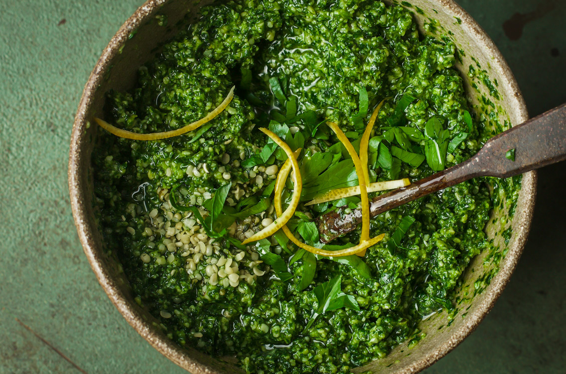 Pesto Noodles in bowl