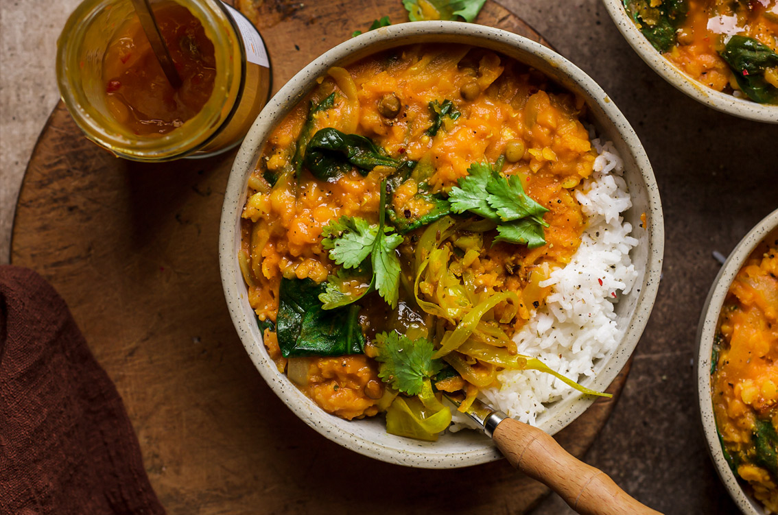 Spinach curry with rice