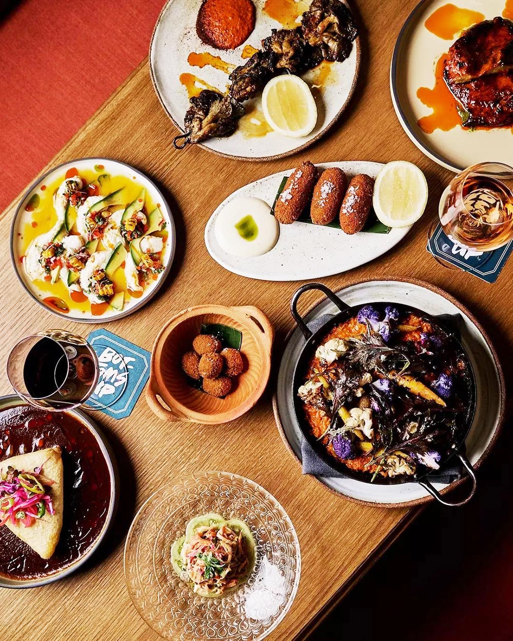 Overhead image of a vegan table spread at Melbourne-based restaurant, Lona Misa.